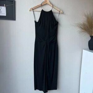 Michael Kors Black Jersey Draped Halter Metal Ring Neck Sleeveless Dress Size 8